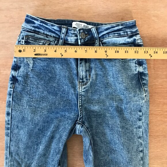 Judy Blue Skinny Fit Jeans Women 0/24 Blue Medium Rise Distressed Raw Hem Preppy - Picture 10 of 13